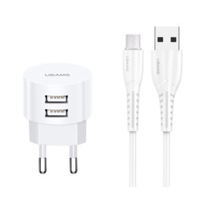 Φορτιστής Τοίχου T20 USAMS με Καλώδιο Micro USB, 2x USB, 2.1A, Λευκός